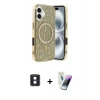 MARSİLYAN™- iPhone 16 Kılıf Eksen Çizgi - Şeffaf Pasifik Cam Ekran Koruyucu + PVD Metal Kamera Lens - MI