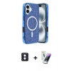 MARSİLYAN™- iPhone 16 Kılıf Eksen Çizgi - Şeffaf Pasifik Cam Ekran Koruyucu + PVD Metal Kamera Lens - MI