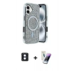 MARSİLYAN™- iPhone 16 Kılıf Eksen Çizgi - Şeffaf Pasifik Cam Ekran Koruyucu + PVD Metal Kamera Lens - MI