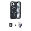 MARSİLYAN™- iPhone 16 Kılıf Eksen Çizgi - Şeffaf Pasifik Cam Ekran Koruyucu + PVD Metal Kamera Lens - MI