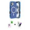 MARSİLYAN™- iPhone 16 Kılıf Eksen Çizgi - Şeffaf Pasifik Cam Ekran Koruyucu + Raze Metal Kamera Lens - PE