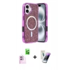 MARSİLYAN™- iPhone 16 Kılıf Eksen Çizgi - Şeffaf Pasifik Cam Ekran Koruyucu + Raze Metal Kamera Lens - PE
