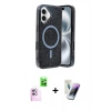 MARSİLYAN™- iPhone 16 Kılıf Eksen Çizgi - Şeffaf Pasifik Cam Ekran Koruyucu + Raze Metal Kamera Lens - PE
