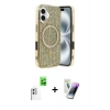 MARSİLYAN™- iPhone 16 Kılıf Eksen Çizgi - Şeffaf Pasifik Cam Ekran Koruyucu + Raze Metal Kamera Lens - BZ