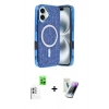 MARSİLYAN™- iPhone 16 Kılıf Eksen Çizgi - Şeffaf Pasifik Cam Ekran Koruyucu + Raze Metal Kamera Lens - BZ