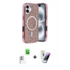MARSİLYAN™- iPhone 16 Kılıf Eksen Çizgi - Şeffaf Pasifik Cam Ekran Koruyucu + Raze Metal Kamera Lens - BZ