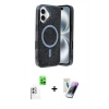 MARSİLYAN™- iPhone 16 Kılıf Eksen Çizgi - Şeffaf Pasifik Cam Ekran Koruyucu + Raze Metal Kamera Lens - BZ