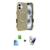 MARSİLYAN™- iPhone 16 Kılıf Eksen Çizgi - Şeffaf Pasifik Cam Ekran Koruyucu + Raze Metal Kamera Lens - LT