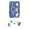 MARSİLYAN™- iPhone 16 Kılıf Eksen Çizgi - Şeffaf Pasifik Cam Ekran Koruyucu + Raze Metal Kamera Lens - LT