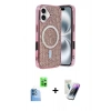 MARSİLYAN™- iPhone 16 Kılıf Eksen Çizgi - Şeffaf Pasifik Cam Ekran Koruyucu + Raze Metal Kamera Lens - LT