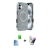MARSİLYAN™- iPhone 16 Kılıf Eksen Çizgi - Şeffaf Pasifik Cam Ekran Koruyucu + Raze Metal Kamera Lens - LT