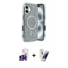 MARSİLYAN™- iPhone 16 Kılıf Eksen Çizgi - Şeffaf Pasifik Cam Ekran Koruyucu + Siyah Bilvis Titan Kamera Lens