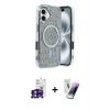 MARSİLYAN™- iPhone 16 Kılıf Eksen Çizgi - Şeffaf Pasifik Cam Ekran Koruyucu + Bilvis Titan Kamera Lens - YL