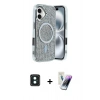 MARSİLYAN™- iPhone 16 Kılıf Eksen Çizgi - Şeffaf Pasifik Cam Ekran Koruyucu + PVD Metal Kamera Lens - YL