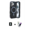 MARSİLYAN™- iPhone 16 Kılıf Eksen Çizgi - Şeffaf Pasifik Cam Ekran Koruyucu + PVD Metal Kamera Lens - YL