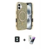 MARSİLYAN™- iPhone 16 Kılıf Eksen Çizgi - Şeffaf Pasifik Cam Ekran Koruyucu + PVD Metal Kamera Lens - YL
