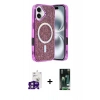 MARSİLYAN™- iPhone 16 Kılıf Eksen Çizgi - Siyah 360 Mat Full Body Arka Koruyucu + Bilvis Titan Kamera Lens - PE