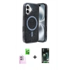 MARSİLYAN™- iPhone 16 Kılıf Eksen Çizgi - Siyah 360 Mat Full Body Arka Koruyucu + Raze Metal Kamera Lens - PE