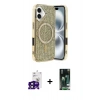 MARSİLYAN™- iPhone 16 Kılıf Eksen Çizgi - Siyah 360 Mat Full Body Arka Koruyucu + Siyah Bilvis Titan Kamera Lens