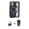 MARSİLYAN™- iPhone 16 Kılıf Eksen Çizgi - Siyah 360 Mat Full Body Arka Koruyucu + Siyah Bilvis Titan Kamera Lens