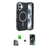 MARSİLYAN™- iPhone 16 Kılıf Eksen Çizgi - Siyah 360 Mat Full Body Arka Koruyucu + Raze Metal Kamera Lens - SH