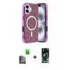 MARSİLYAN™- iPhone 16 Kılıf Eksen Çizgi - Siyah 360 Mat Full Body Arka Koruyucu + Raze Metal Kamera Lens - SH