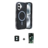 MARSİLYAN™- iPhone 16 Kılıf Eksen Çizgi - Siyah 360 Mat Full Body Arka Koruyucu + PVD Metal Kamera Lens - YL