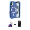 MARSİLYAN™- iPhone 16 Kılıf Eksen Çizgi - Siyah 3D Antistatik Hayalet Cam Ekran Koruyucu + Bilvis Titan Kamera Lens - GS