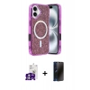 MARSİLYAN™- iPhone 16 Kılıf Eksen Çizgi - Siyah 3D Antistatik Hayalet Cam Ekran Koruyucu + Bilvis Titan Kamera Lens - GS