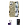 MARSİLYAN™- iPhone 16 Kılıf Eksen Çizgi - Siyah 3D Antistatik Hayalet Cam Ekran Koruyucu + Bilvis Titan Kamera Lens - SH