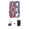 MARSİLYAN™- iPhone 16 Kılıf Eksen Çizgi - Siyah 3D Antistatik Hayalet Cam Ekran Koruyucu + Bilvis Titan Kamera Lens - SH