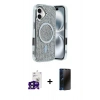 MARSİLYAN™- iPhone 16 Kılıf Eksen Çizgi - Siyah 3D Antistatik Hayalet Cam Ekran Koruyucu + Bilvis Titan Kamera Lens - SH