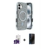 MARSİLYAN™- iPhone 16 Kılıf Eksen Çizgi - Siyah 3D Antistatik Hayalet Cam Ekran Koruyucu + Bilvis Titan Kamera Lens - YL