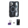 MARSİLYAN™- iPhone 16 Kılıf Eksen Çizgi - Siyah 3D Antistatik Hayalet Cam Ekran Koruyucu + Bilvis Titan Kamera Lens - GS