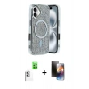 MARSİLYAN™- iPhone 16 Kılıf Eksen Çizgi - Siyah 3D Antistatik Mat Seramik Nano Ekran Koruyucu + Raze Metal Kamera Lens - BZ