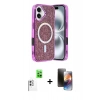 MARSİLYAN™- iPhone 16 Kılıf Eksen Çizgi - Siyah 3D Antistatik Mat Seramik Nano Ekran Koruyucu + Raze Metal Kamera Lens - BZ