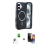 MARSİLYAN™- iPhone 16 Kılıf Eksen Çizgi - Siyah 3D Antistatik Mat Seramik Nano Ekran Koruyucu + Raze Metal Kamera Lens - BZ