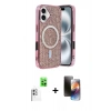 MARSİLYAN™- iPhone 16 Kılıf Eksen Çizgi - Siyah 3D Antistatik Mat Seramik Nano Ekran Koruyucu + Raze Metal Kamera Lens - BZ