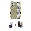 MARSİLYAN™- iPhone 16 Kılıf Eksen Çizgi - Siyah 3D Antistatik Mat Seramik Nano Ekran Koruyucu + Bilvis Titan Kamera Lens - SH