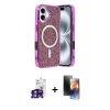 MARSİLYAN™- iPhone 16 Kılıf Eksen Çizgi - Siyah 3D Antistatik Mat Seramik Nano Ekran Koruyucu + Bilvis Titan Kamera Lens - YL
