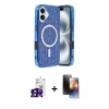 MARSİLYAN™- iPhone 16 Kılıf Eksen Çizgi - Siyah 3D Antistatik Mat Seramik Nano Ekran Koruyucu + Bilvis Titan Kamera Lens - SH