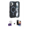 MARSİLYAN™- iPhone 16 Kılıf Eksen Çizgi - Siyah 3D Antistatik Mat Seramik Nano Ekran Koruyucu + Bilvis Titan Kamera Lens - SH