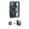 MARSİLYAN™- iPhone 16 Kılıf Eksen Çizgi - Siyah 3D Antistatik Mat Seramik Nano Ekran Koruyucu + Mavi PVD Metal Kamera Lens