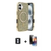 MARSİLYAN™- iPhone 16 Kılıf Eksen Çizgi - Siyah 3D Antistatik Mat Seramik Nano Ekran Koruyucu + Mavi PVD Metal Kamera Lens