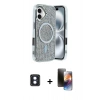 MARSİLYAN™- iPhone 16 Kılıf Eksen Çizgi - Siyah 3D Antistatik Mat Seramik Nano Ekran Koruyucu + Mavi PVD Metal Kamera Lens