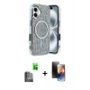 MARSİLYAN™- iPhone 16 Kılıf Eksen Çizgi - Siyah 3D Antistatik Mat Seramik Nano Ekran Koruyucu + Siyah Raze Metal Kamera Lens