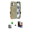 MARSİLYAN™- iPhone 16 Kılıf Eksen Çizgi - Siyah 3D Antistatik Mat Seramik Nano Ekran Koruyucu + Siyah Raze Metal Kamera Lens