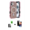 MARSİLYAN™- iPhone 16 Kılıf Eksen Çizgi - Siyah 3D Antistatik Mat Seramik Nano Ekran Koruyucu + Siyah Raze Metal Kamera Lens