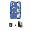 MARSİLYAN™- iPhone 16 Kılıf Eksen Çizgi - Siyah 3D Antistatik Mat Seramik Nano Ekran Koruyucu + Yeşil PVD Metal Kamera Lens