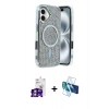 MARSİLYAN™- iPhone 16 Kılıf Eksen Çizgi - Siyah 3D Antistatik Seramik Nano Ekran Koruyucu + Bilvis Titan Kamera Lens - GS